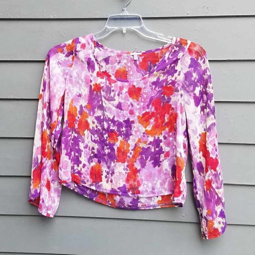 Charlotte Russe Sheer Red Purple Floral Crop Top size Medium